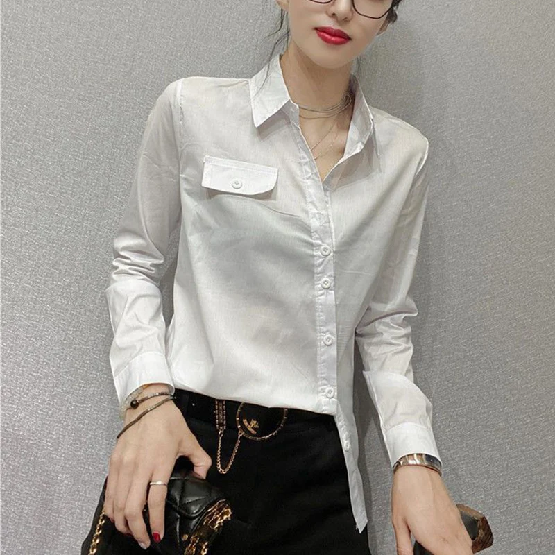 Primavera outono escritório de grandes dimensões senhora elegante moda botões camisa feminina manga longa all-match casual blusa roupas femininas