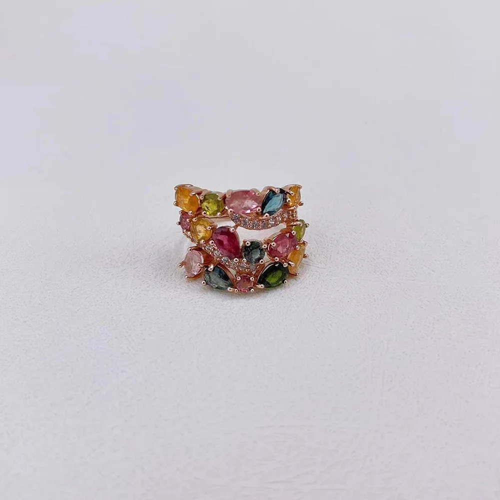 Rose Gold Color Rainbow Colorful Cubic Zirconia  Ring for Women Luxury Wedding Pink Goold Finger Ring Vintage Party Jewelry Gift