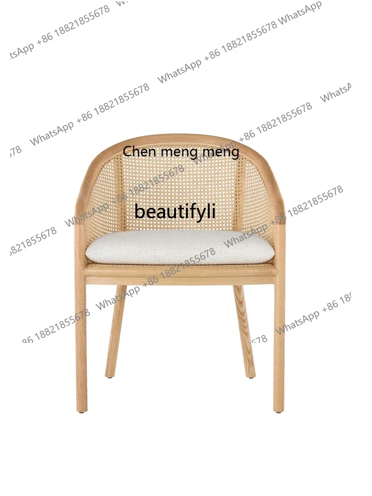 

P178 Nordic Simple Rattan Dining Chair New Chinese Retro Solid Wood Armrest Restaurant B & B Tea House Leisure Chair