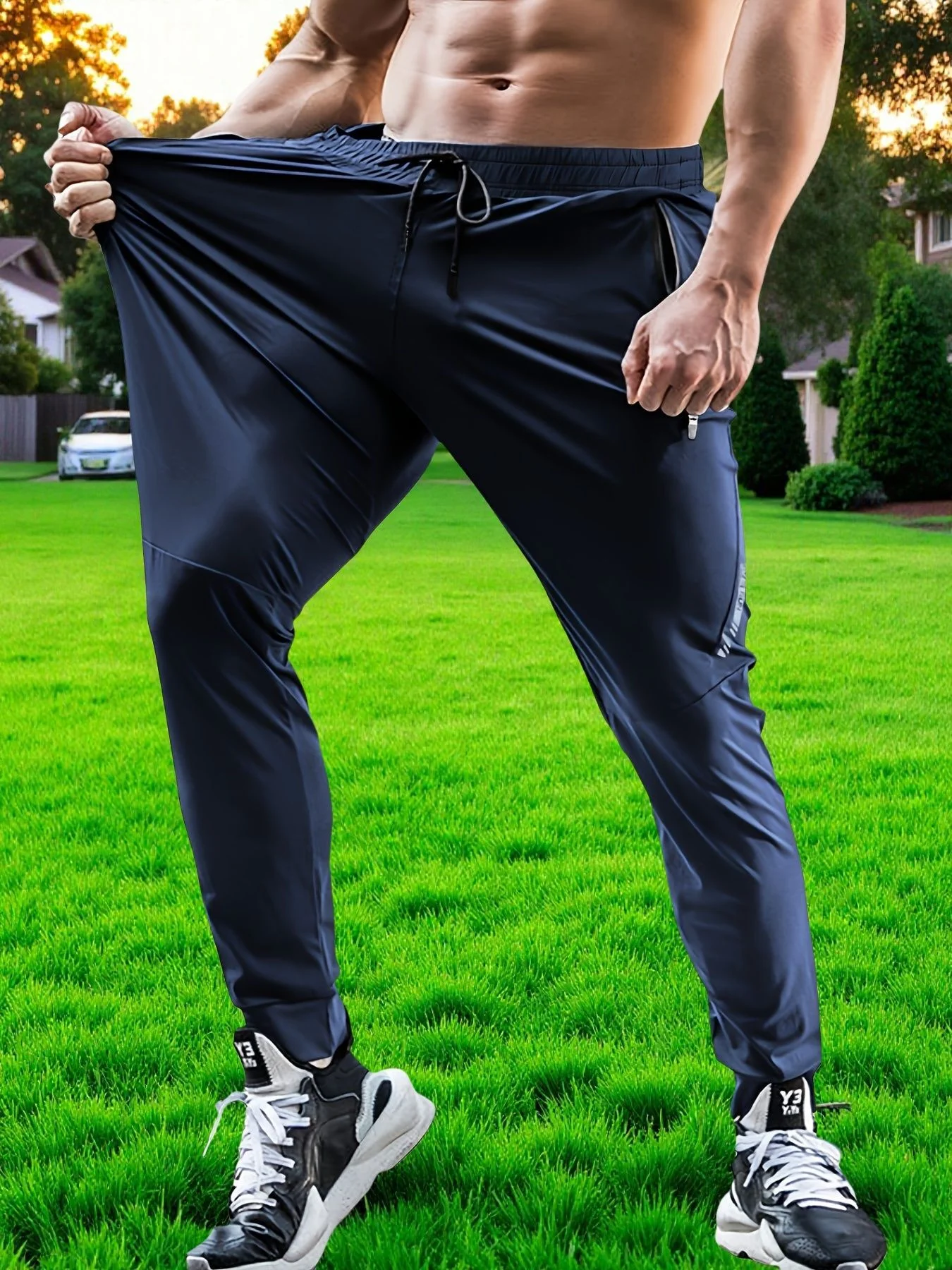 Sommerliche Outdoor-Hose aus Eisseide für Herren, dünne Freizeithose im koreanischen Stil, schnelltrocknend, elastische Beinpartie, eng anliegende Sporthose für Herren – Detail 17