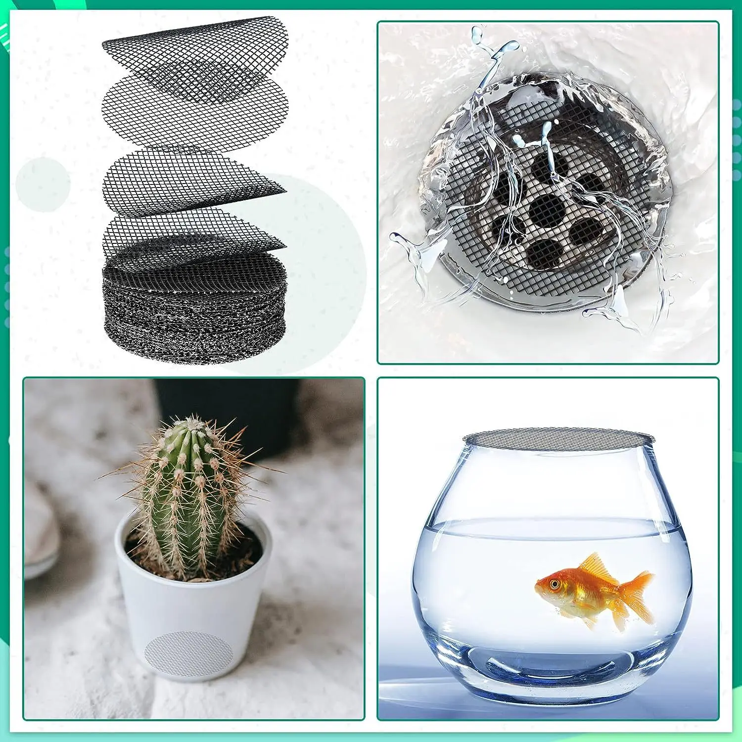 100 قطعة من شبكة فتحات تصريف دائرية لأحواض الزهور، تمنع فقدان التربة لنباتات الحديقة بونساي، حشية الشبكة السفلية