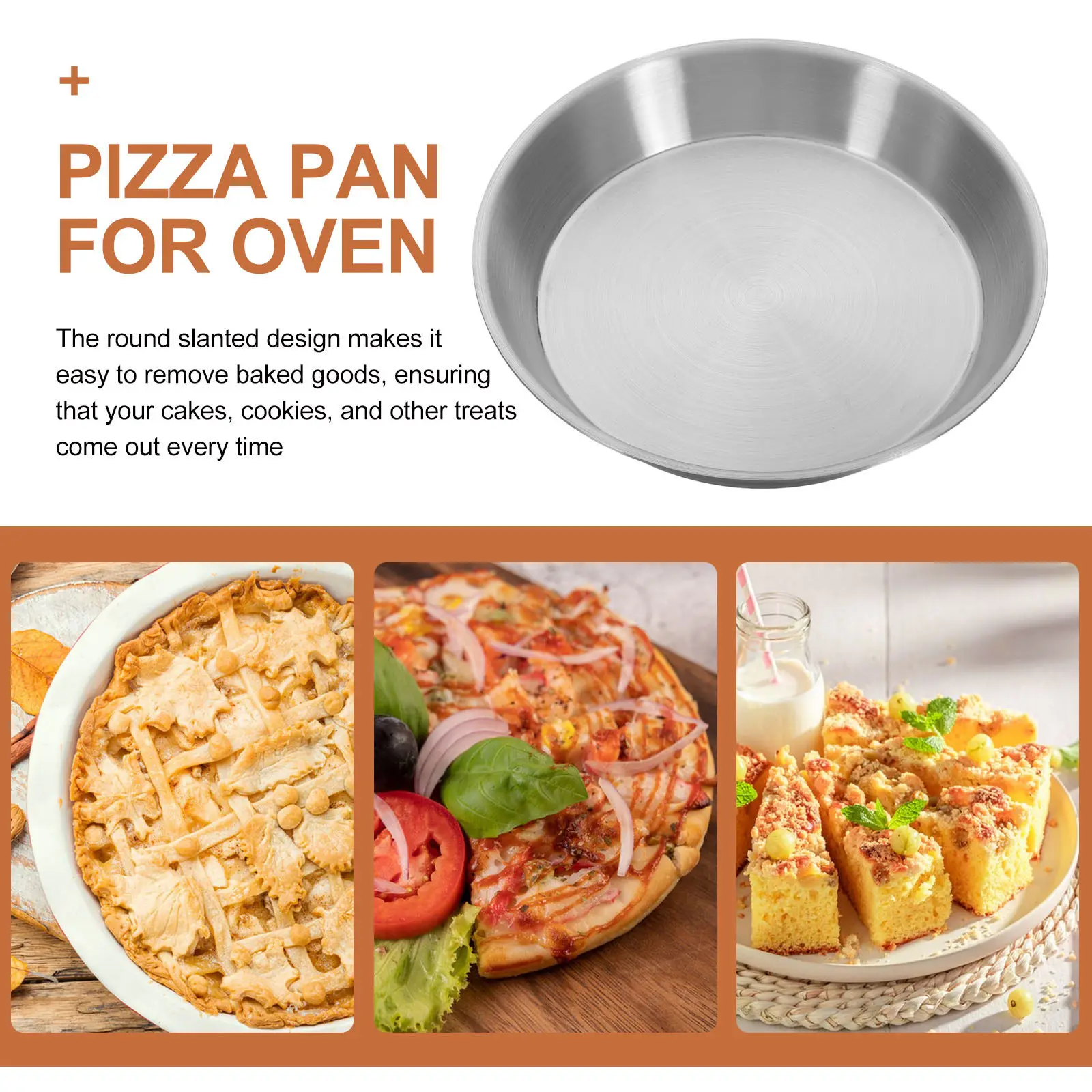Round Stainless Steel Baking Tray Matte Finish Slanted Design for Pizza Cake Cookie Toast Nonstick Baking Pan Oven Sheet