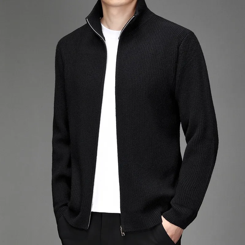 BROWON 2026 New Spring Autumn Vintage Brand Sweater Cardigan Men Solid Color High Collar Zipper Fly Knit Cardigan Men