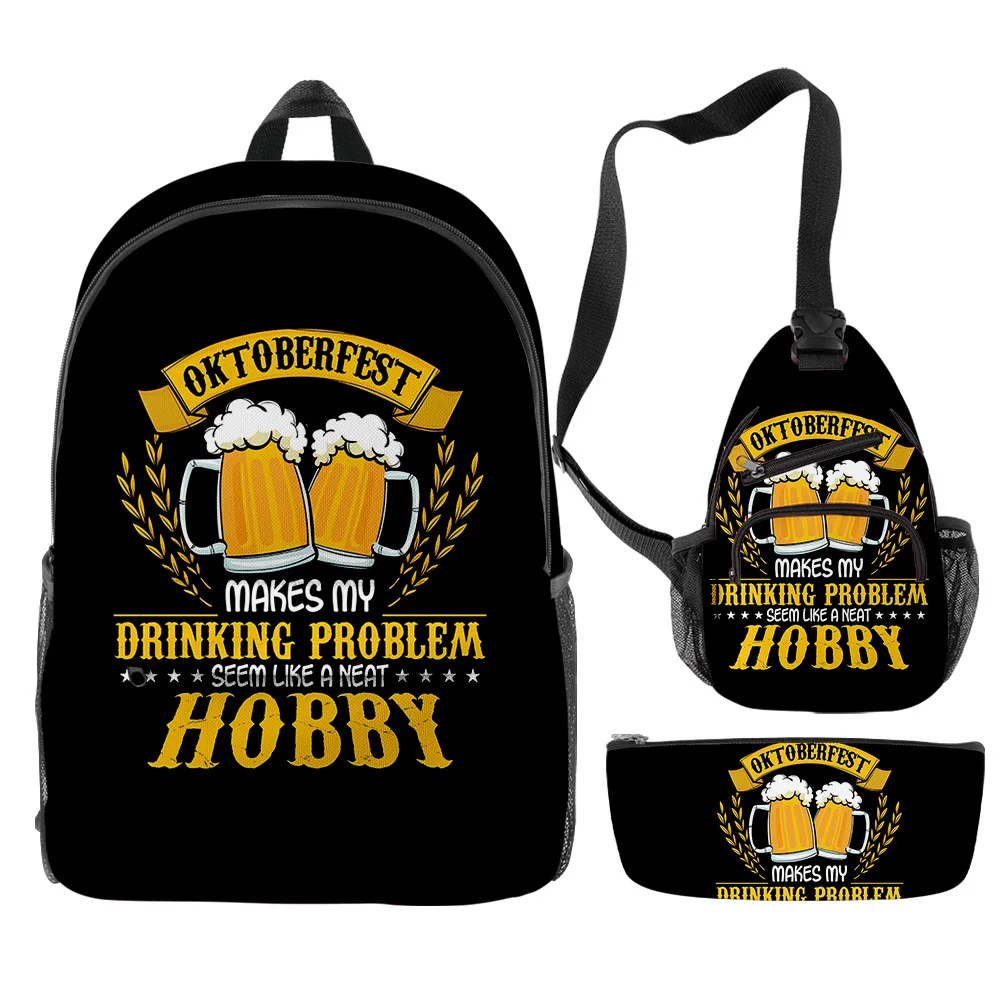 Classic Fashion Funny Funny Beer 3D Print 3pcs/Set pupil School Bags Trendy Travel Laptop Backpack Chest Bag Pencil Case