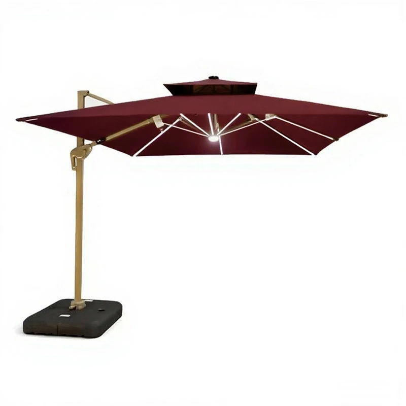Modern Solar-Light Foldable Garden Umbrella Aluminum Frame for Outdoor Dining Villa Balcony Park Hotel Courtyard Use