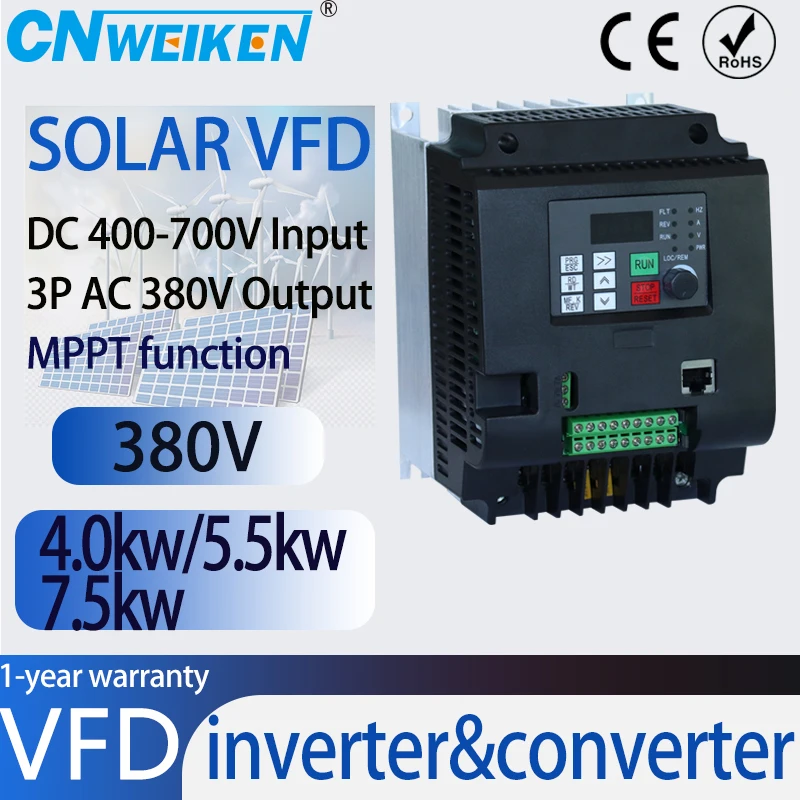 Input DC400-700V Solar Frequency Converter 0.75-11KW 3PH 380V out Variable Frequency Drive Converter Speed Controller Converter