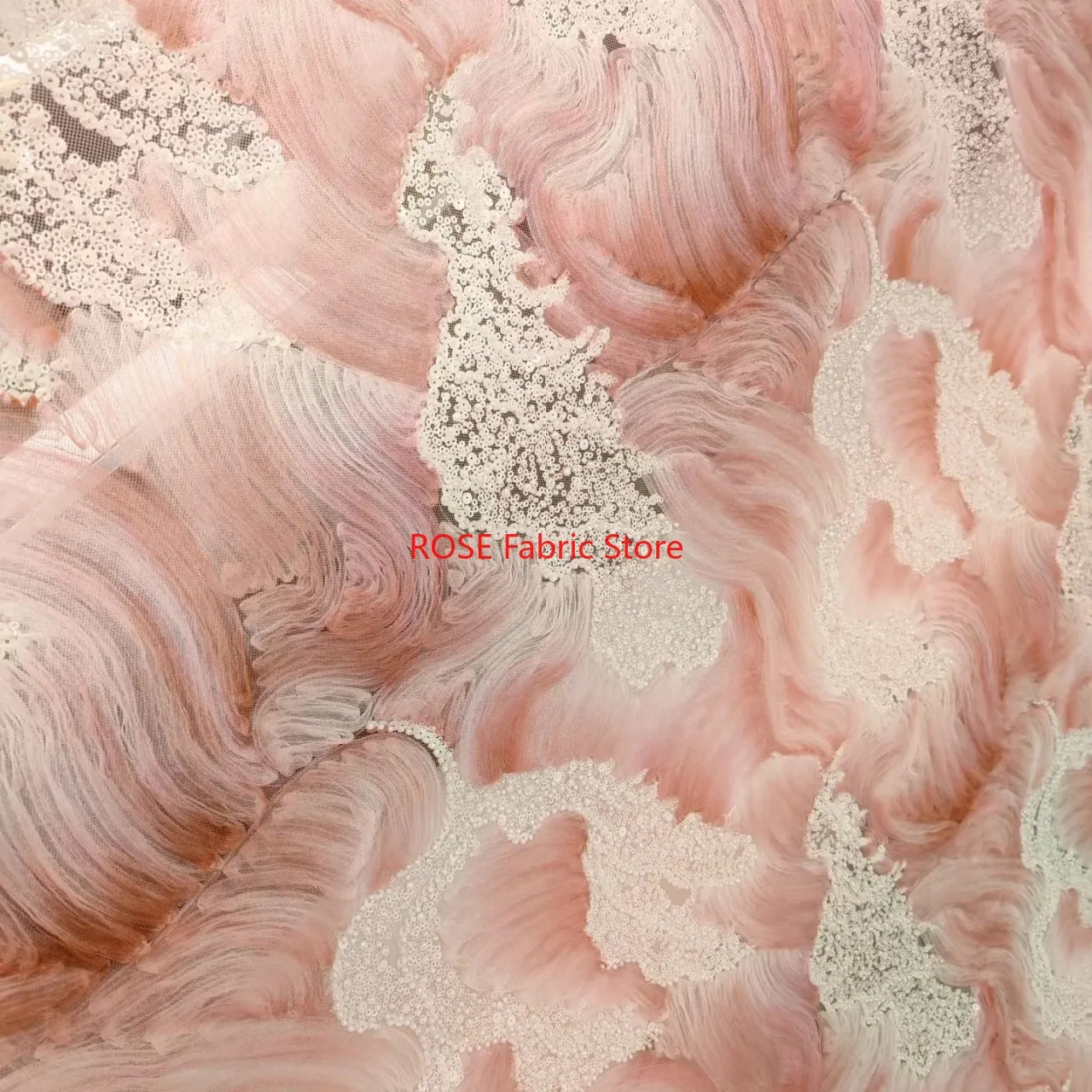 

1 yard Sequins Beaded Embroidered Fabric For Wedding Dress Gown Sewing Pink Blue Lace Mesh Designer Fabric