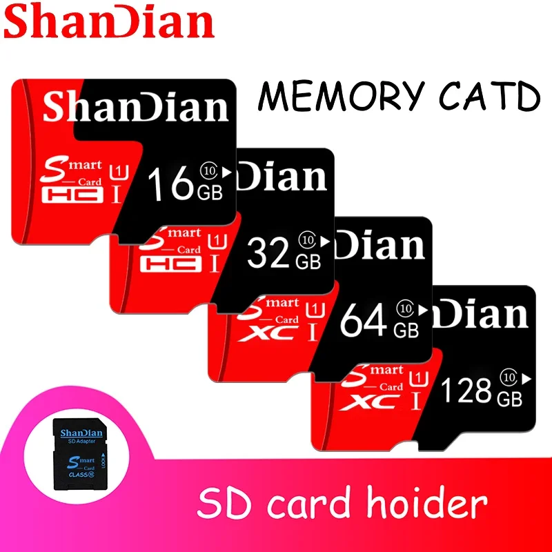 SHANDIAN-tarjeta de memoria SD de 128GB, alta velocidad, 64GB, TF con lector de tarjetas, inteligente, 32GB, adecuado para cámara, Dron, teléfono móvil