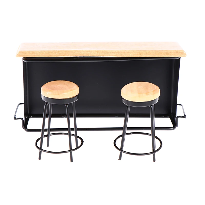 3 stks/set 1:12 ollhouse Mini Bar Set - Houten Pub Teller met 2 Krukken