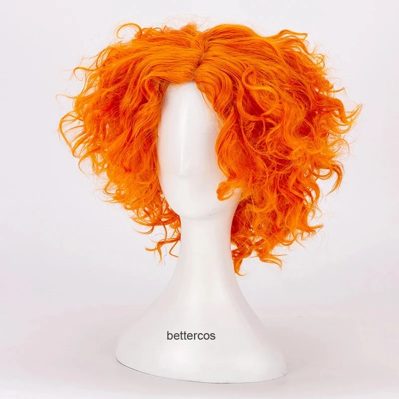 4;f'5,v6.b/Nueva peluca de cosplay del Sombrero Loco de Alicia en el País de las Maravillas, peluca corta y rizada de color naranja, resistente al calor, de fibra sintética;6'v7.b'j/