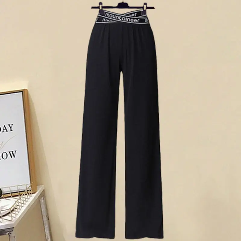 Spring and Summer Suit Women's 2023 New Waist Shrinking Slim Age Reducing Slippery Strap Shirt Wide Leg Pants Three Piece Set