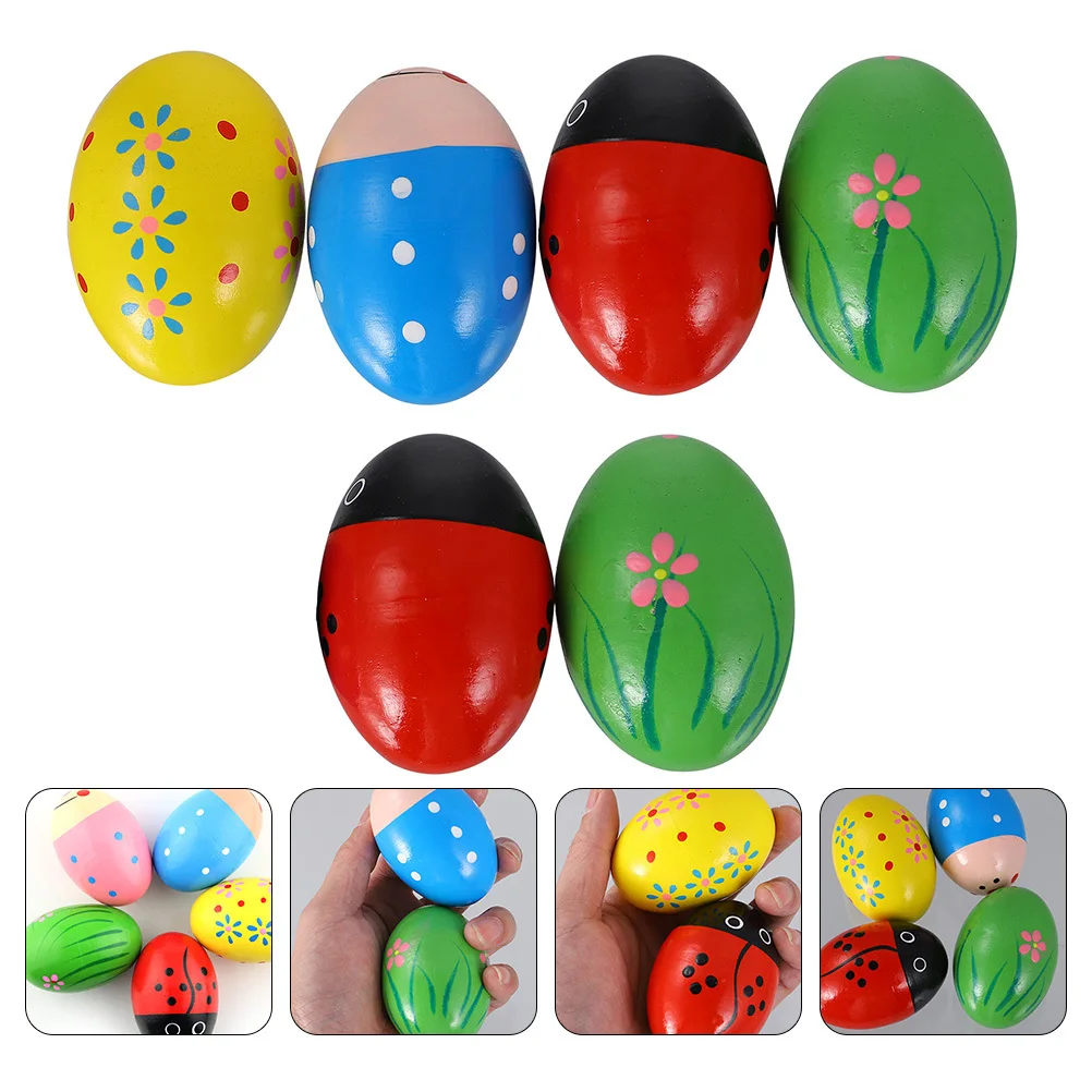 

6Pcs Wooden Easter Eggs Shakers Kids Grabbing Training Musical Instruments Educational Playing Teaching Counting Movement