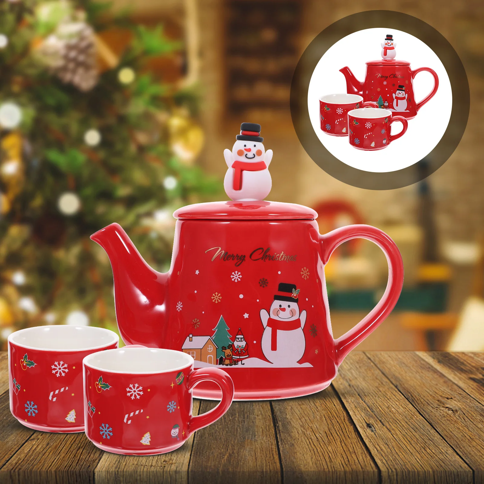 

1Set Christmas Ceramic Teaware Set Festive Retro Tea Pot Cup Beautiful Xmas Elements Home Hotel Picnic Applicable