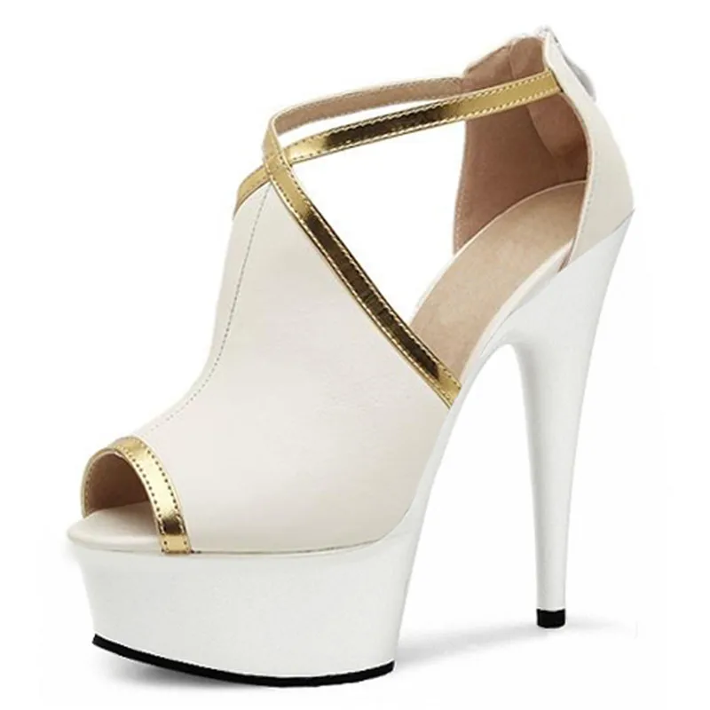 Стильные пикантные туфли на высоком водонепроницаемом каблуке 15 см, соблазнительные туфли на высоком каблуке, модные звездные подиумные сандалии с перекрестной лентой Стильные пикантные туфли на высоком водонепроницаемом каблуке 15 см, соблазнительные туфли на высоком каблуке, модные звездные подиумные сандалии с перекрестной лентой