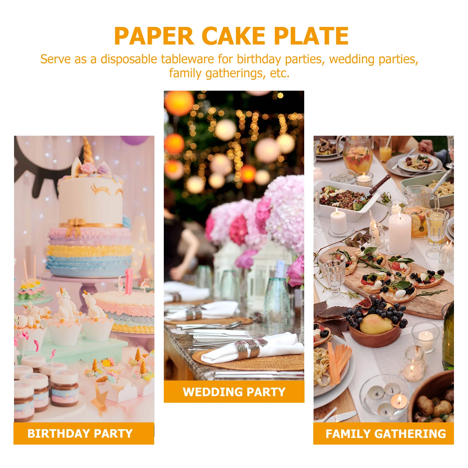 50 Pcs Paper Plates Disposable Tray Birthday Cake Celebration Party Wedding Platter Decorations Child