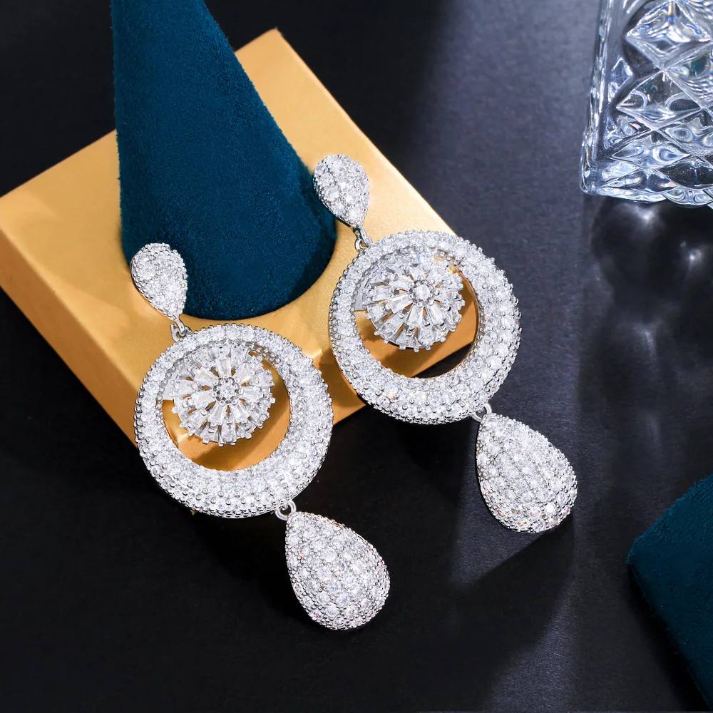 CWWZircons 2023 Neue Luxus Baumeln Wasser Tröpfchen Cubic Zirkon Große Lange Hochzeit Ohrringe für Bräute Afrikanische CZ Schmuck CZ530 – Detail 6