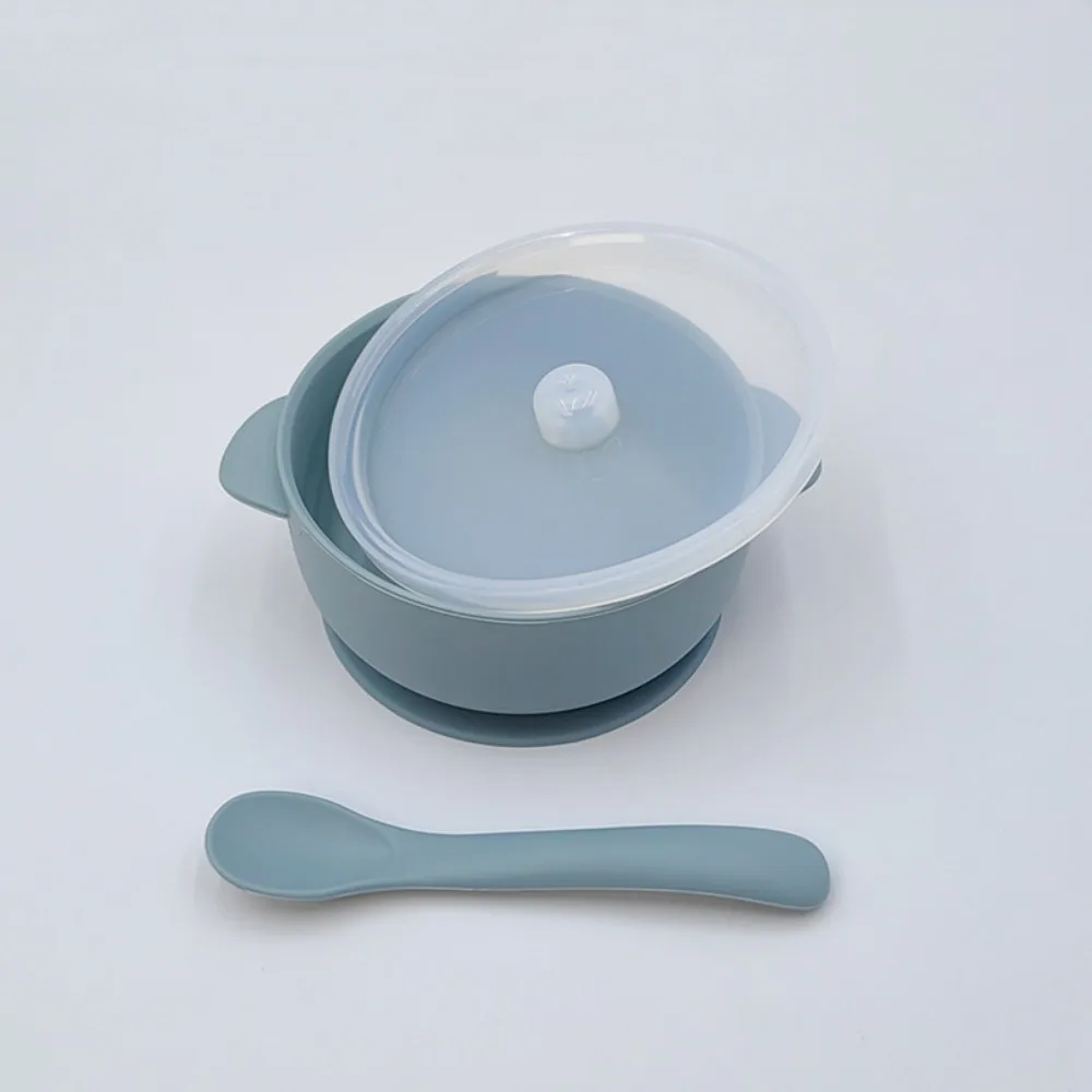 

Bowl Lid Spoon Set Baby Suction Dinner Bowl Non-Slip Waterproof Baby Silicone Suction Plate Durable 400ML Feeding Tableware