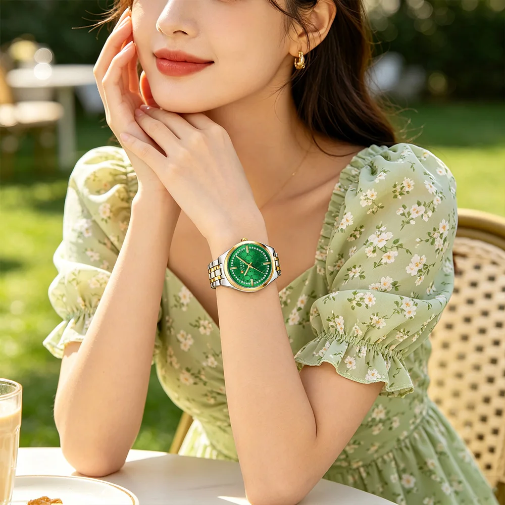 CURREN 9096 Women Watch Luxury Elegant Quartz Wristwatch with 32mm Dial Rhinestone Stainless Steel Band Ladies Gift Reloj Mujer