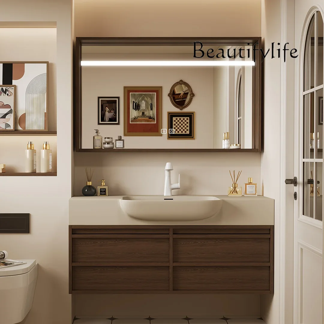 Medieval style big belly basin bathroom cabinet combination Corian integrated basin very narrow washstand