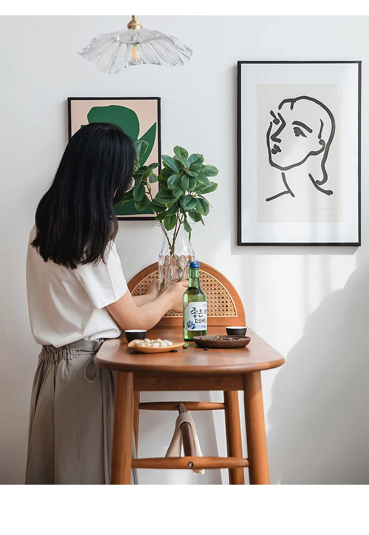 Nordic Solid Wood Bar, Table, Bar and Chair Combination, Cherry Wood Household Narrow Strip Dining Table, High Table