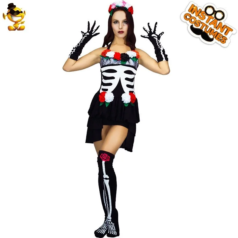 Loween Disfraz de esqueleto para mujer adulta eup Dance Par Role-plang Ropa de escenario Faion étnico para mujer Invierno
