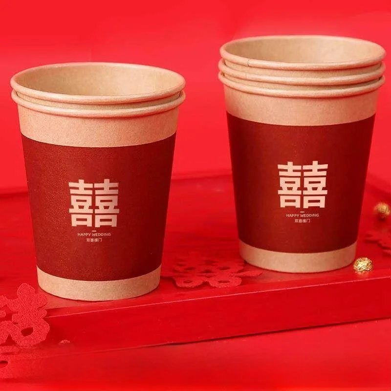 

Красные одноразовые бумажные стаканчики для напитков, принадлежности для свадебных торжеств, свадебная церемония, свадебный банкет, праздничный подарок, креативный подарок