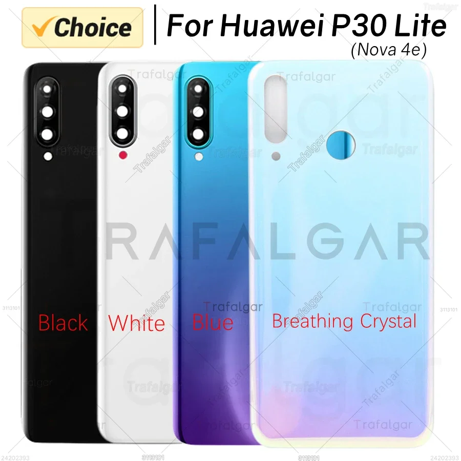 Tapa trasera de batería para Huawei P30 Lite carcasa trasera de vidrio con lente de cámara para Huawei Nova 4e tapa trasera + adhesivo