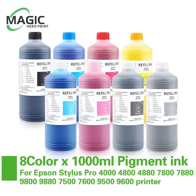 NEW 8Color x 1000ml Pigment ink For Epson Stylus Pro 4000 4800 4880 7800 7880 9800 9880 7500 7600 9500 9600 printer