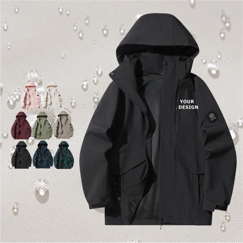 

Customizable Windbreakers Men Hooded Jacket Zipper Coat Cargo Waterproof Black Camping Loose Thin Softshell Hooded Hiking Jacket
