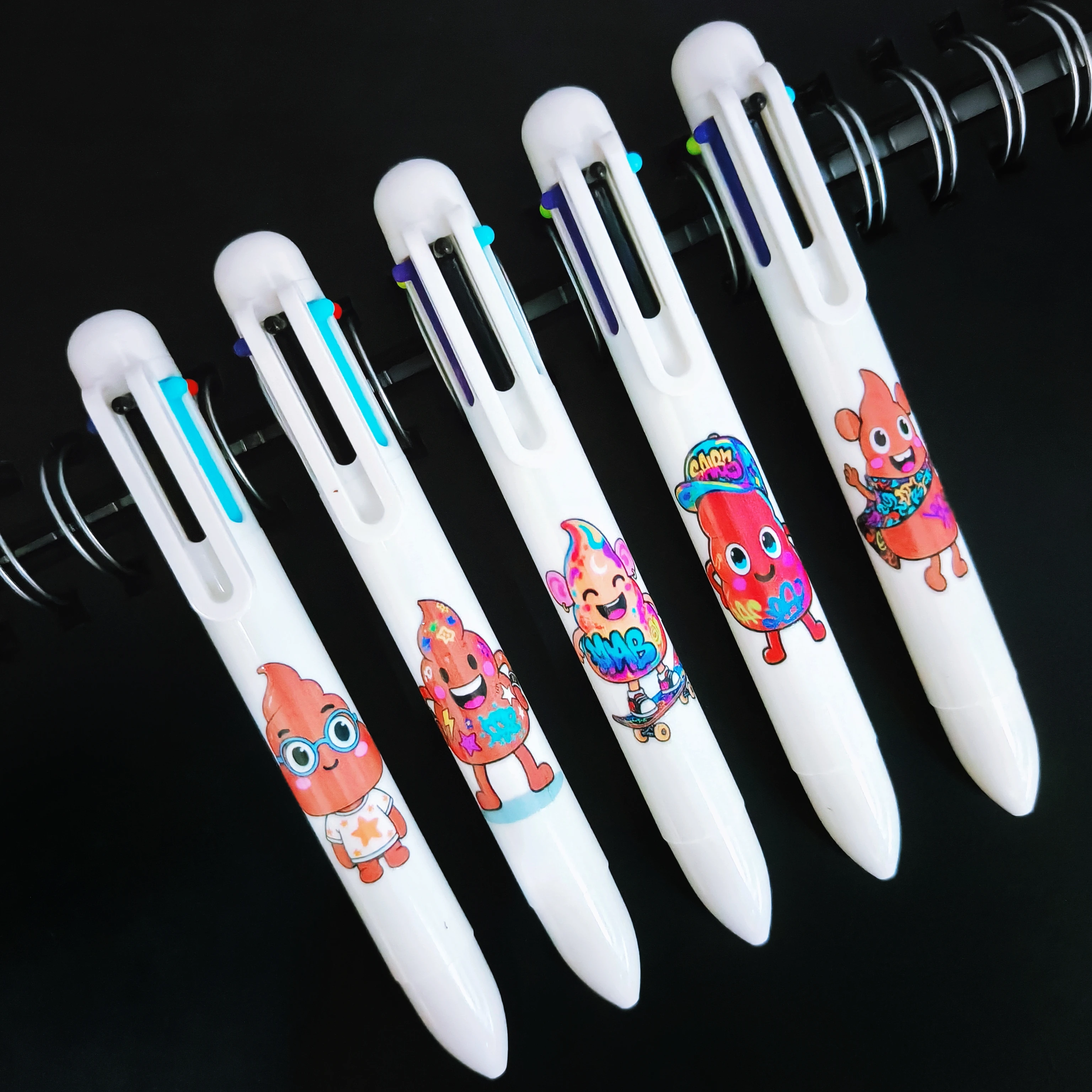 

5 шт., 6 цветов, шариковая ручка с изображением какашек, белая серия, многоцветная подарочная ручка, офисная шариковая ручка