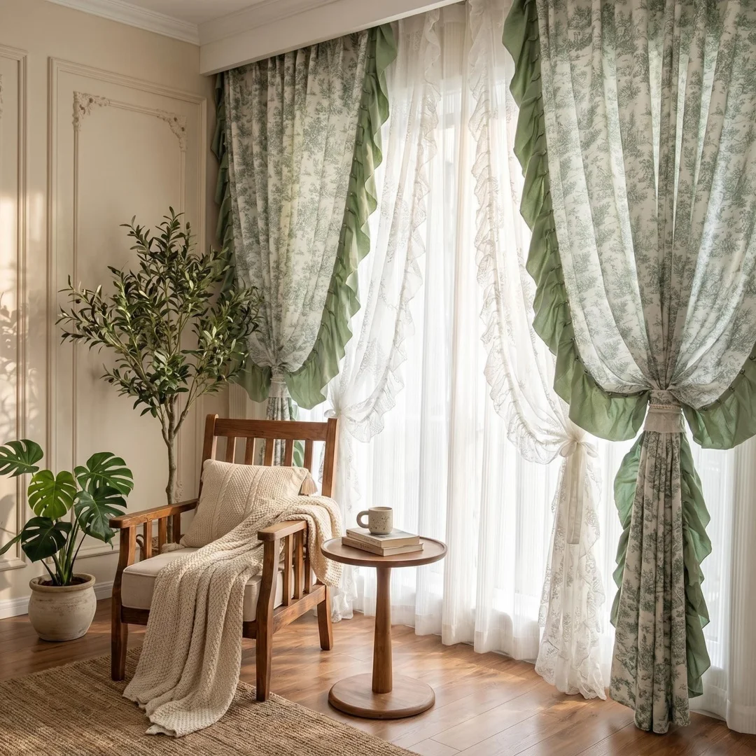 New American retro phoenix flower warp-knitted lace window screen semi-shading window screen for living room and bedroom