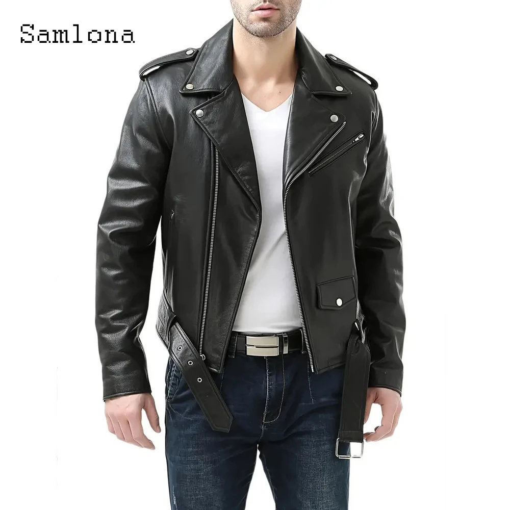 

Plus Size 5xl Mens Rock Style Faux Pu Leather Jackets Solid Notched Basic Coats Motorcycle Fashion Multi-Zipper Jacket Red Black