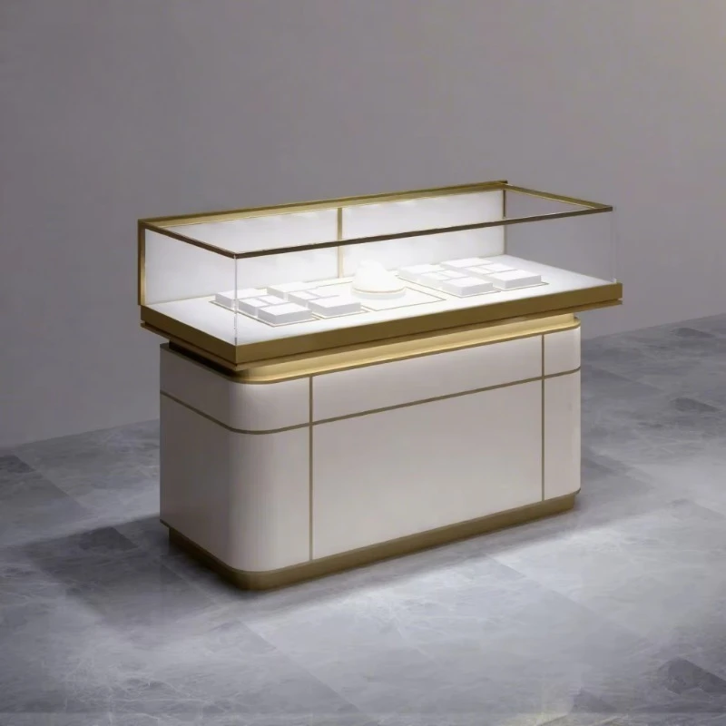 Customizable tempered glass stainless steel display cabinet with LED lighting