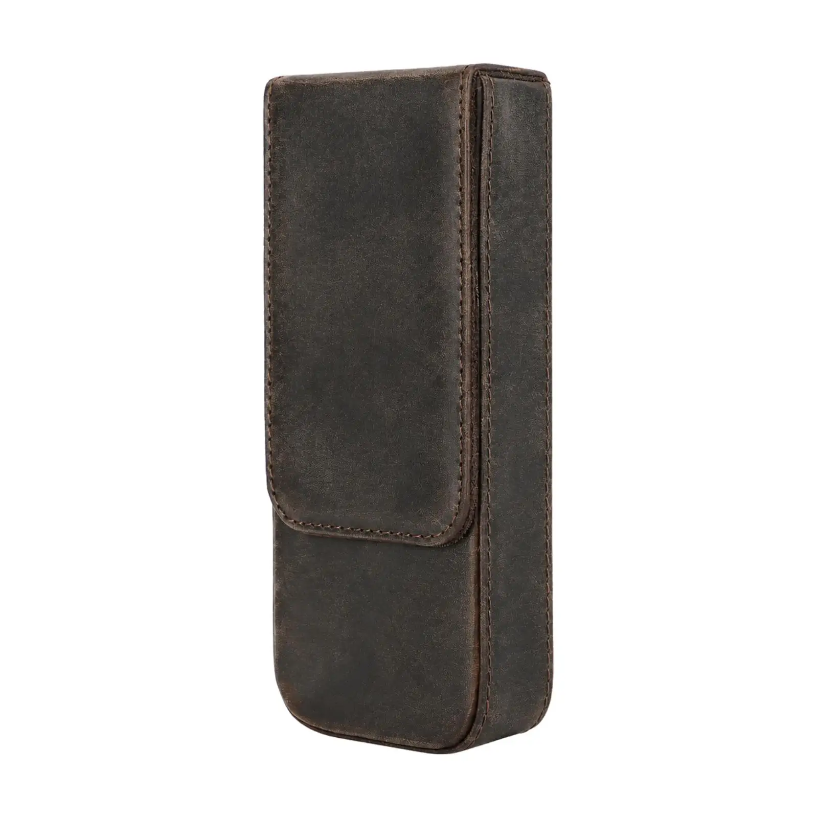 Portable Crazy Horse Leather Pen Pencil Case for Journaling Sketching Brown Handmade Pencil Pouch for Three Writing Instruments