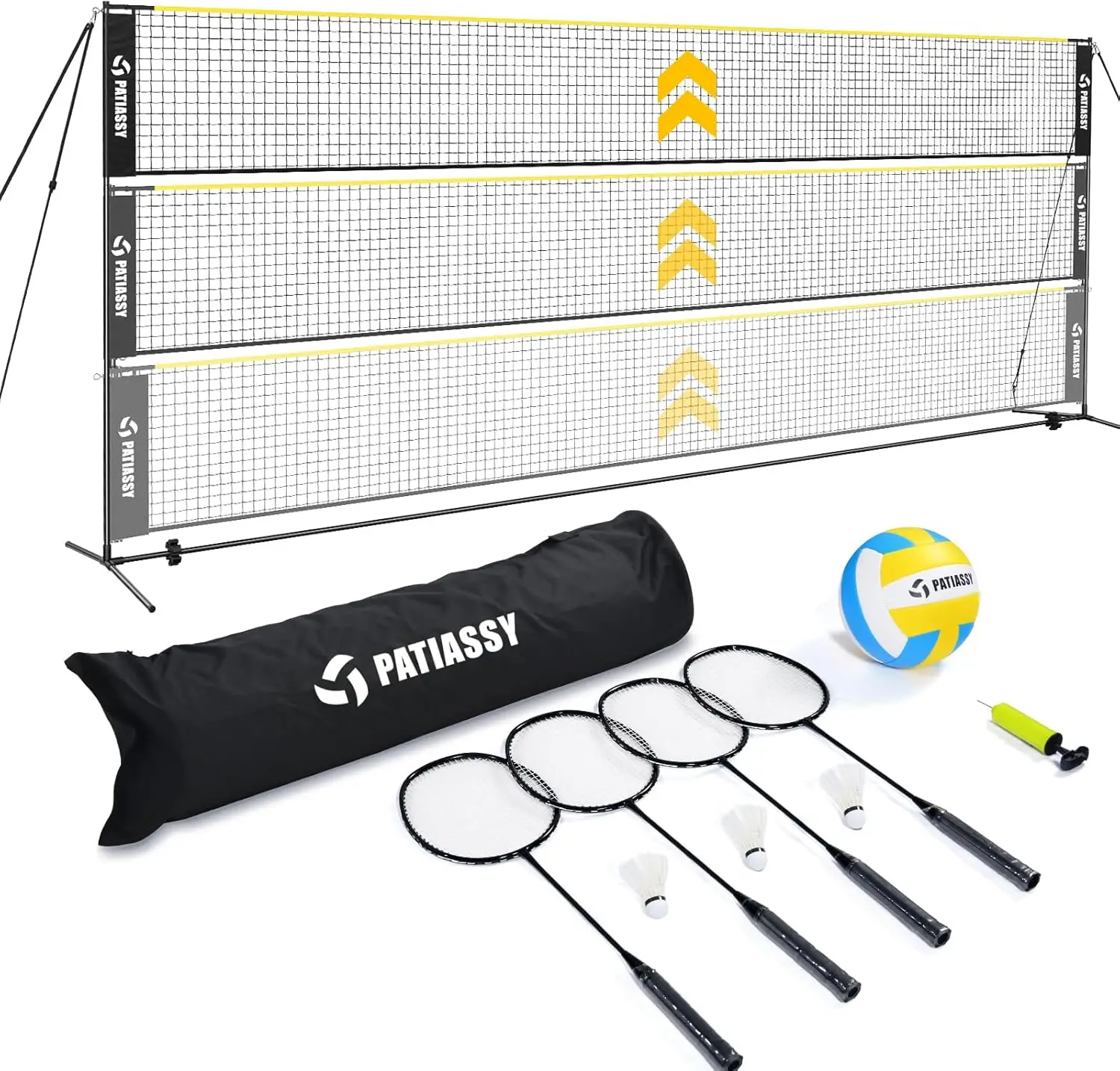 

3-in-1 Adjustable Sports Net Set for Volleyball, Badminton, Pickleball - Portable with Rackets and Balls