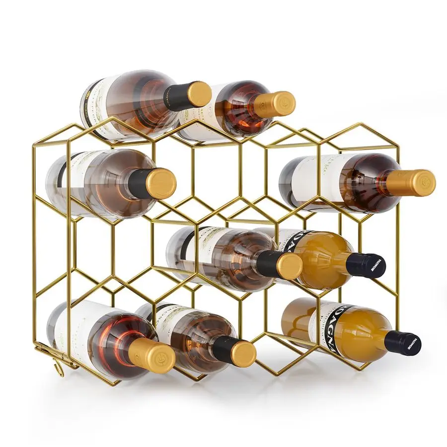 

Countertop Wine Rack for 14 Bottles No Assembly Required Modern Wine Bottle Holder Stand for Cabinet, Kitchen, Bar, Pantry Gold