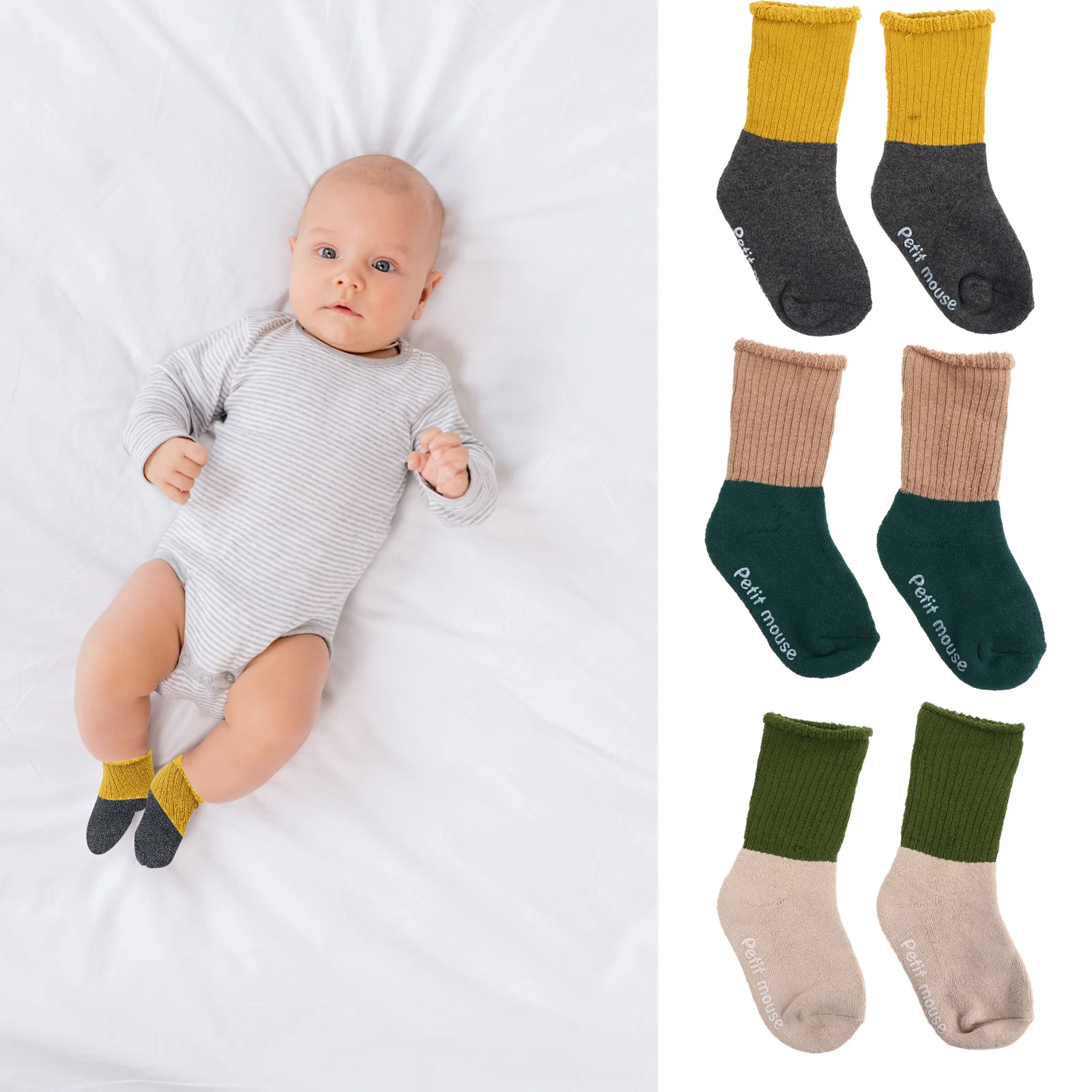 3Pairs Winterkousen Baby Vloersokken Set Antislip Katoenen Baby Warme Sokken Zacht Elastisch Antislip voor Kinderen Winterkousen