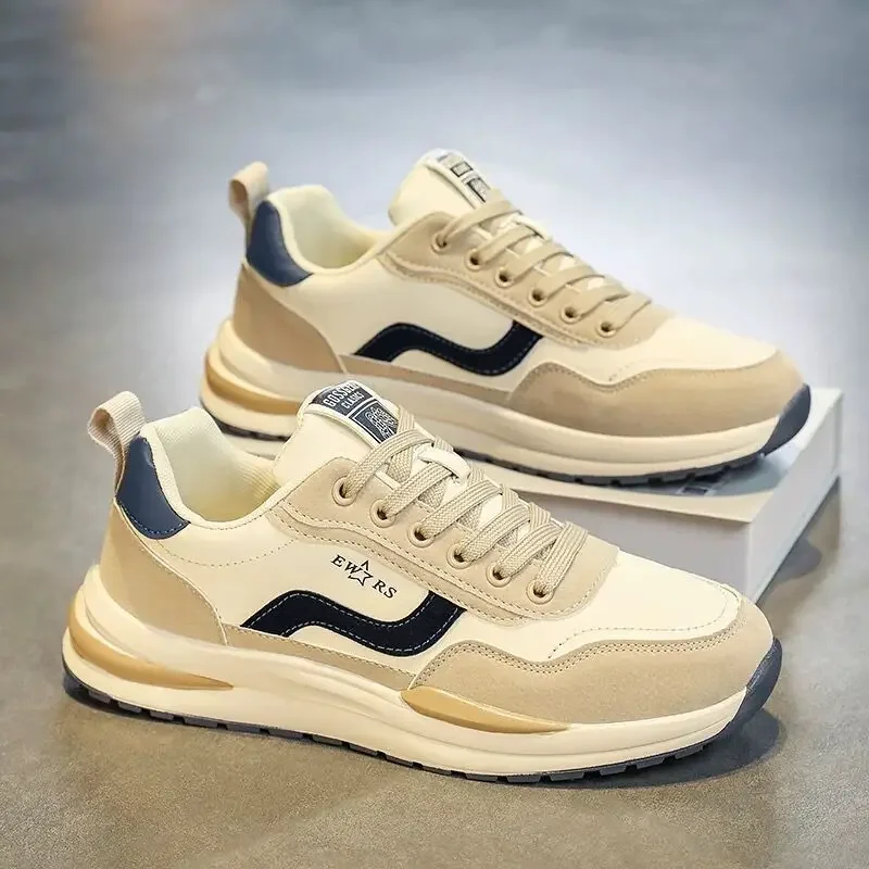 Sapatos masculinos 2025 primavera respirável tênis de corrida tendência versátil sapato casual sola grossa pai masculino sapato na moda