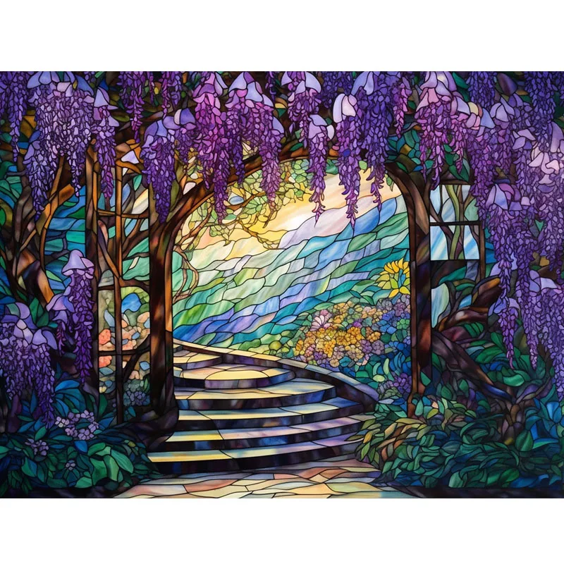 Sunature Diamond Painting Art Full Square Round Drills Tree Stained Glass Diamond Painting Kit