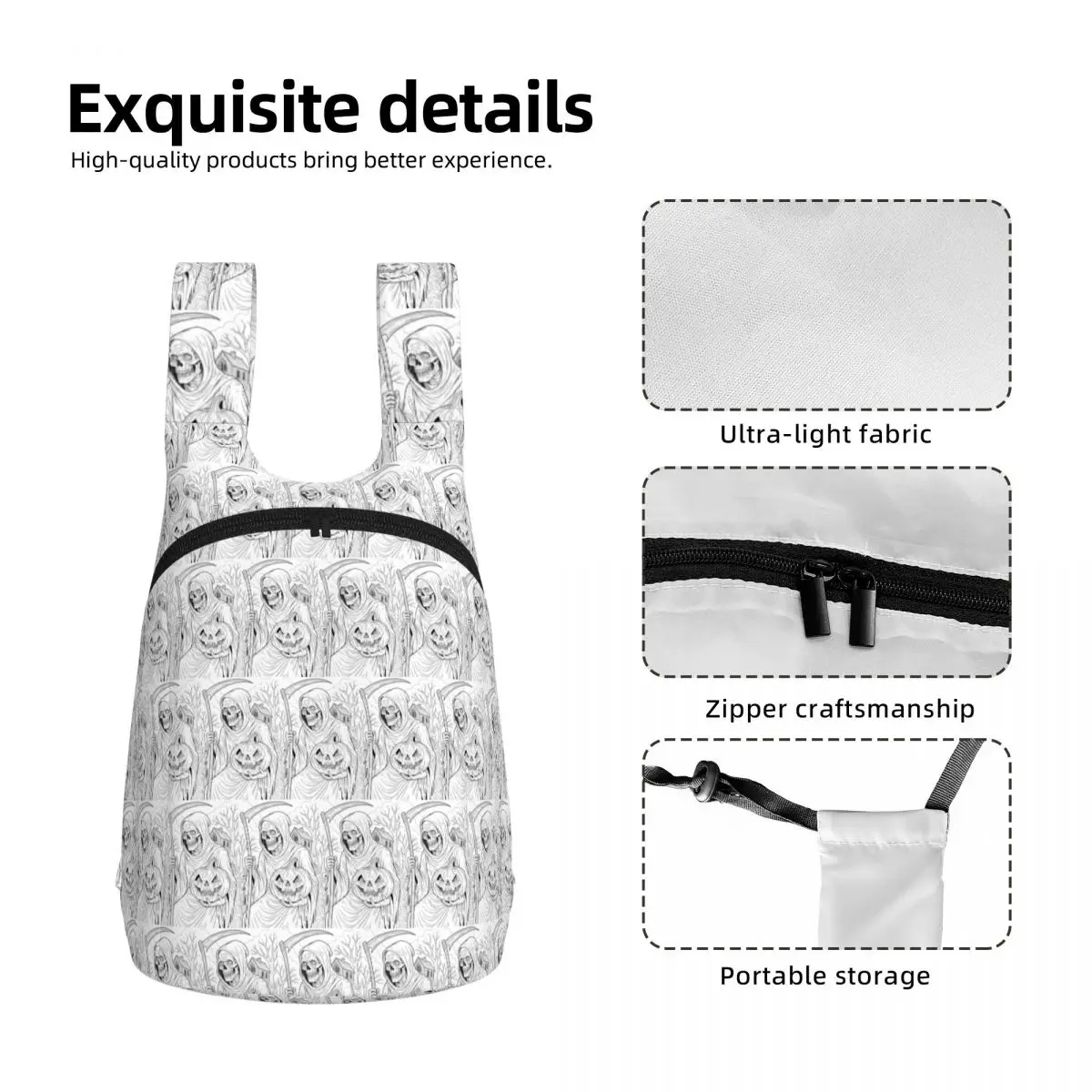 Grim Reaper Holding Pumpkin Dark Halloween Backpack School Bag Hiking Travel Daypack Boys Girls Storage Bookbag Shoulder Bags