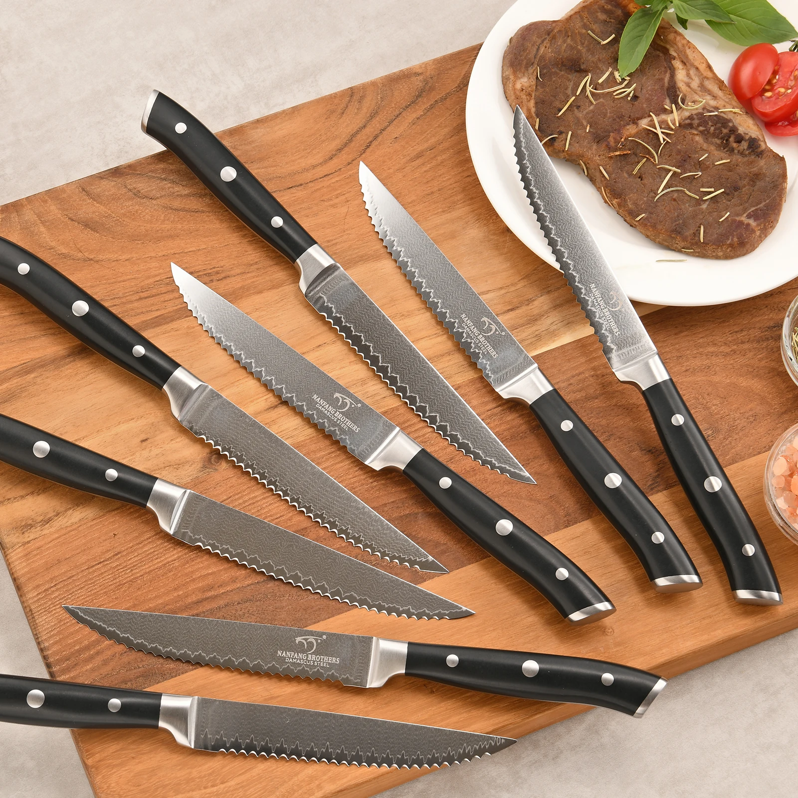 8 Pieces VG10 Damascus Steel Steak Knife Set  Comfort Grip Ergonomic Handle Wood Gift Case for Family Dinners Restaurant Home Steak Meal Preparation view 2