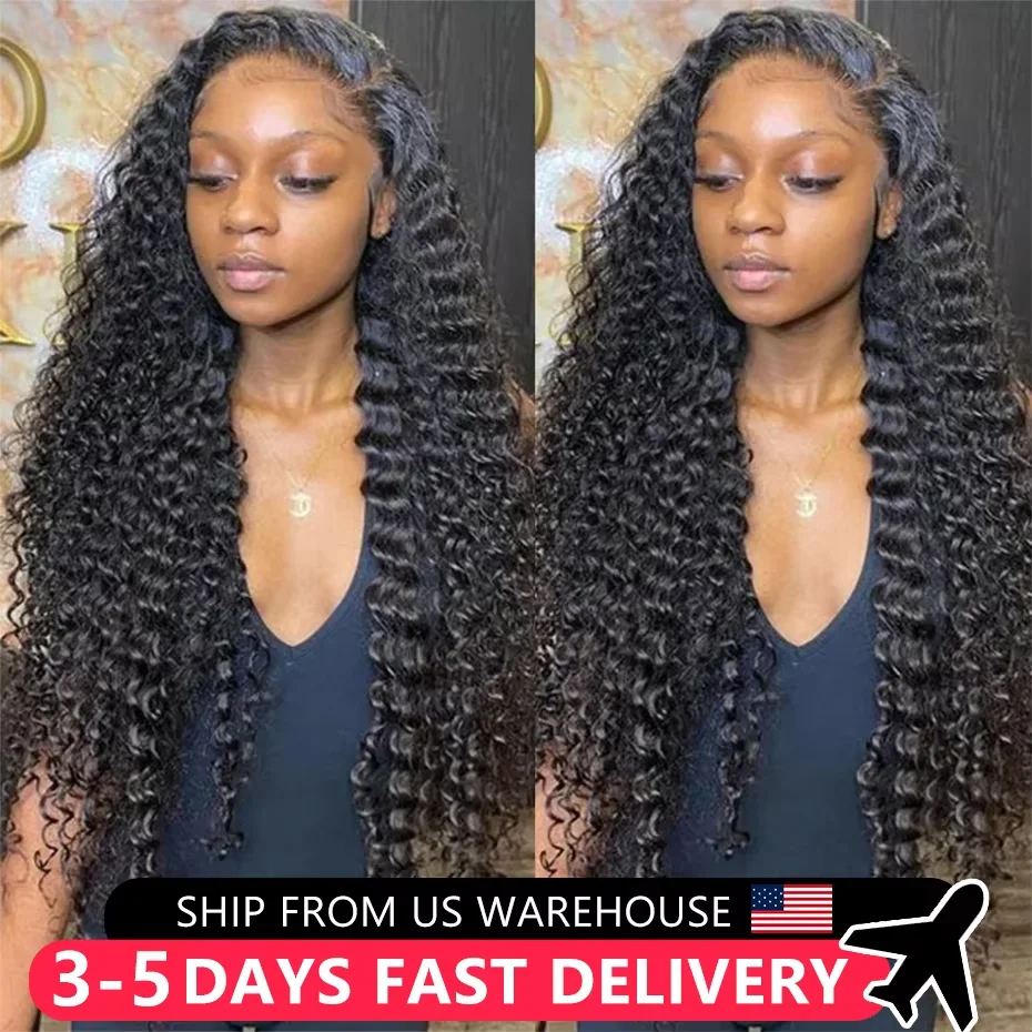 

Deep Wave 13x4 Lace Front Human Hair Wigs Water Wave Pre Plucked Indian Curly Lace Frotnal Wig For Women 4x4 HD Lace Closure Wig