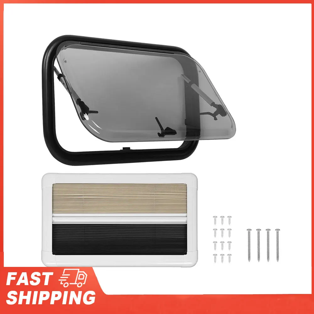 Ventana RV de vidrio acrílico, soporte estable, ventana de empuje L700 H400mm a prueba de insectos con parasol de pantalla para autocaravanas y autocaravanas