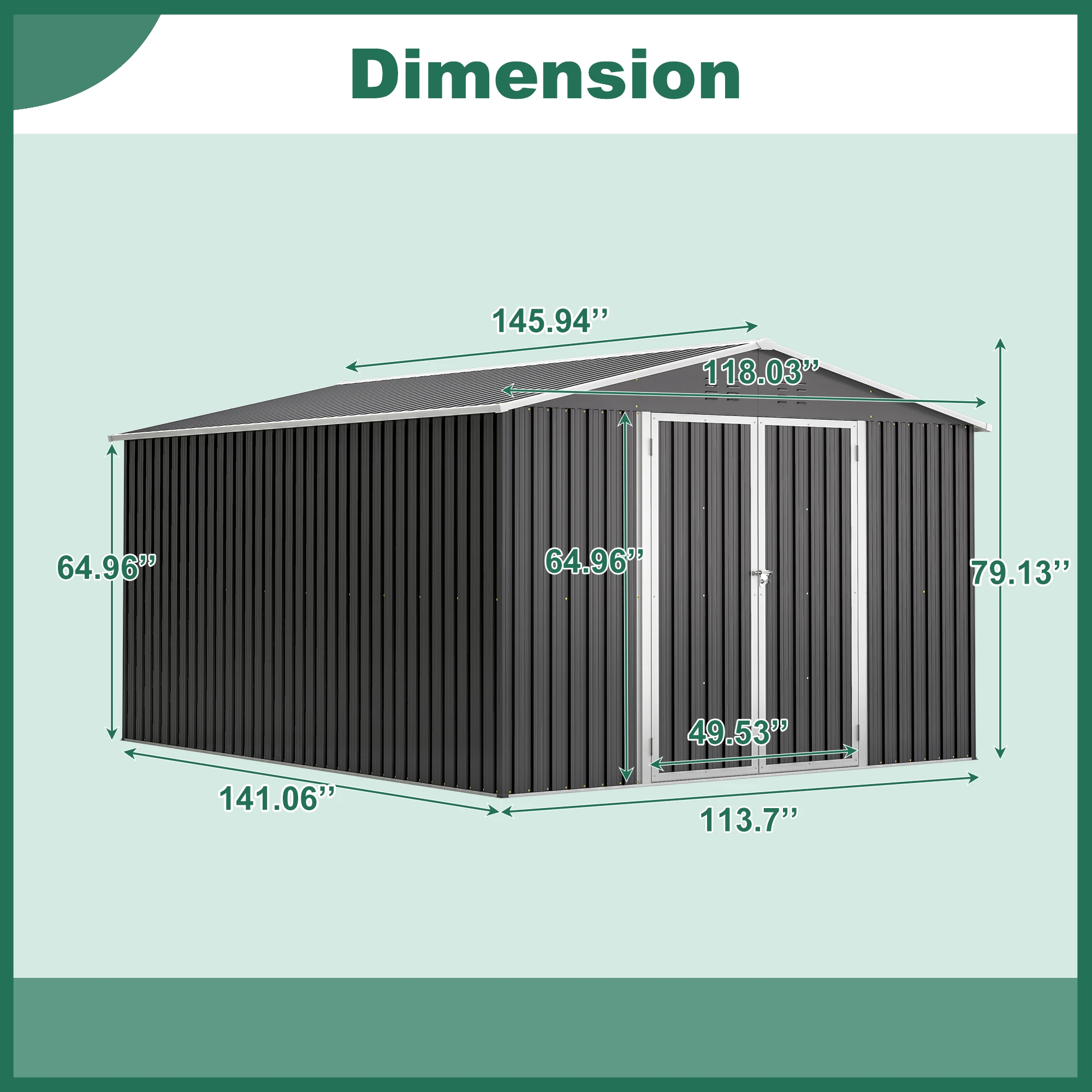 10x12 FT Outdoor Metal Storage Shed Updated Frame Structure Lockable Doors Garden Backyard Tool Shed