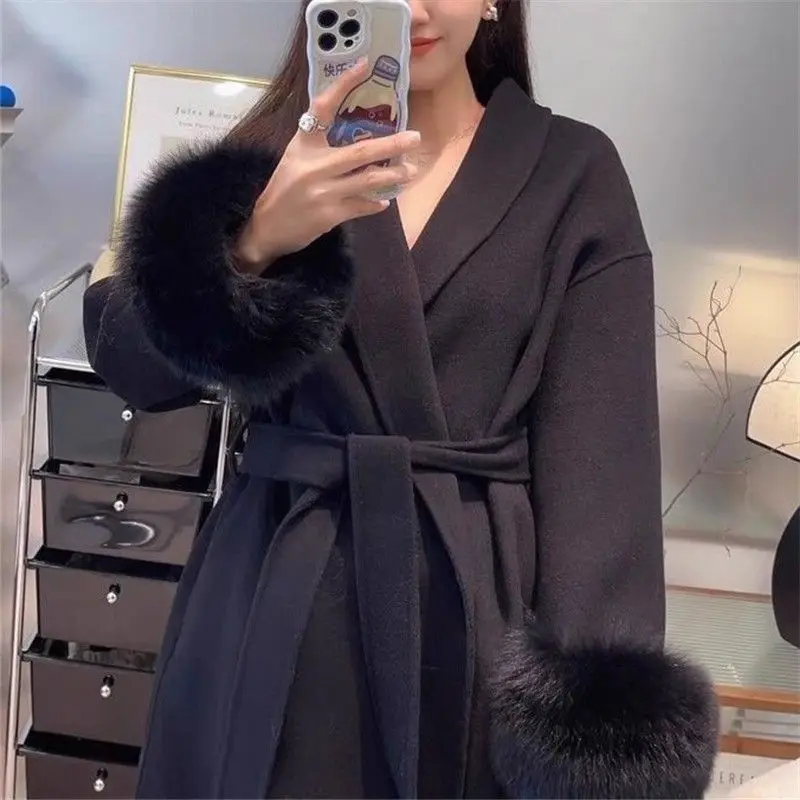 Short Wool Jacket Female 2026 Autumn Winter New Double-Sided Woolen Coat Women Fox Fur Cuff Detachable Outwear Fashion Overwear