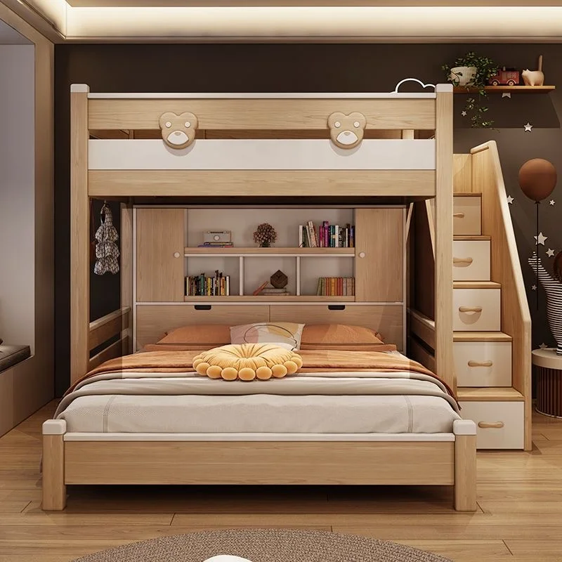 Solid Wood Bunk Bed with Slide & Storage, Aesthetic Space-Saving Sleeping Solution for Children's Bedroom Furniture