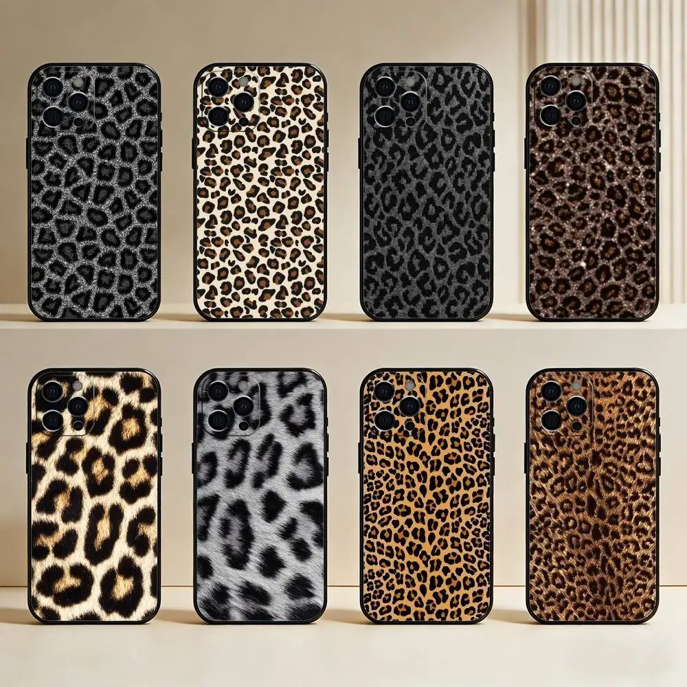 

Leopard Print Phone Case For iPhone17,16,15,14,13,12 Plus,Max Soft Silicone Black Cover