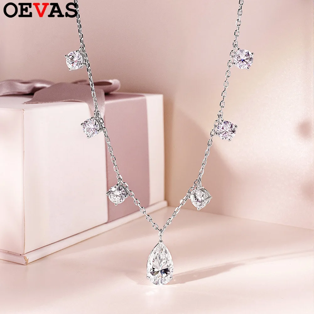 

Колье-подвеска OEVAS с муассанитом грушевидной огранки 2-3 карата, прошедшим тест на подлинность бриллианта, для женщин, серебро S925, позолота 18K, с цепочкой-кисточкой, изысканные ювелирные изделия
