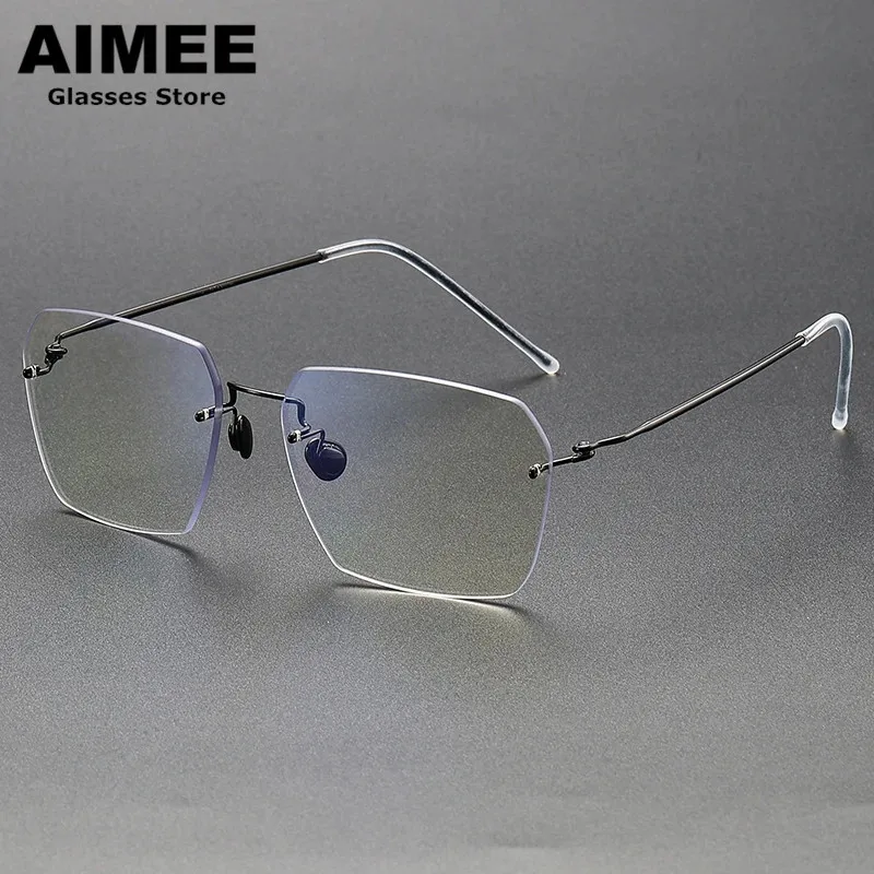 Denmark Brand Pure Titanium Ultralight Glasses Frame Men Business Rimless Prescription Eyeglasses Myopia Frameless Spectacles