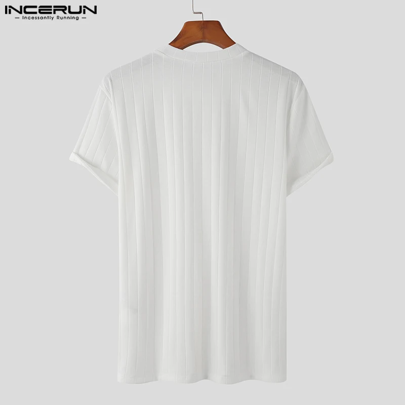 INCERUN-Camiseta de manga corta con cuello redondo para hombre, Tops informales de verano, ropa de calle de Fitness, Camisetas de moda, S-5XL, 2024